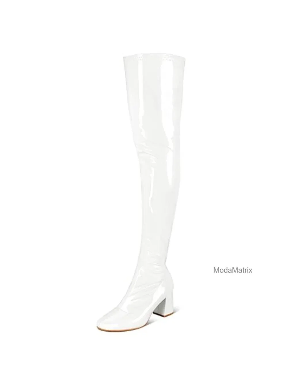 Patent PU Chunky Heel Over The Knee Boots Sexy Square Toe Side Zipper Gogo Boots
